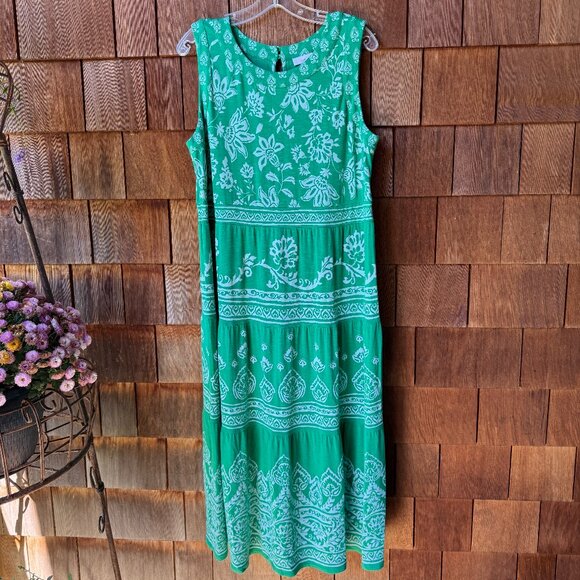 EUC J. Jill Green Sleeveless Floral Print Maxi Dress in Women's Large Petite - Picture 1 of 10